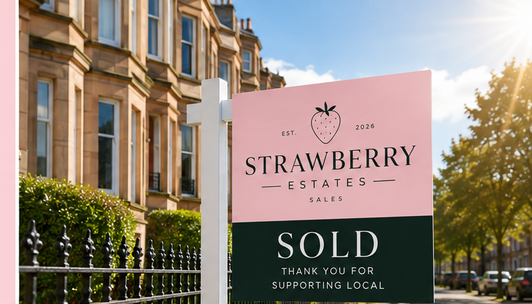 Strawberry Estates sold sign outside a Glasgow sandstone home